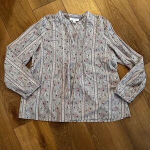 Pure Jill Organic Cotton Floral Stripe Blouse Grey Pink Medium